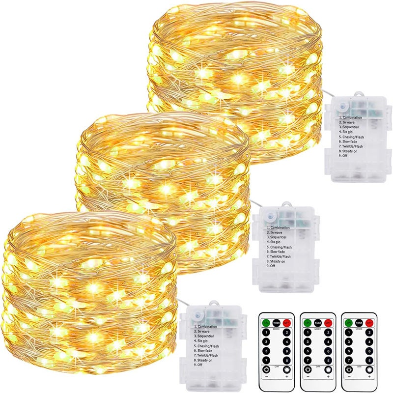 3-częściowy łańcuch świetlny do domu, 10 m, 100 diod LED, zasilany bateriami, ciepłe białe światła kurtynowe do użytku wewnątrz i na zewnątrz, świątec