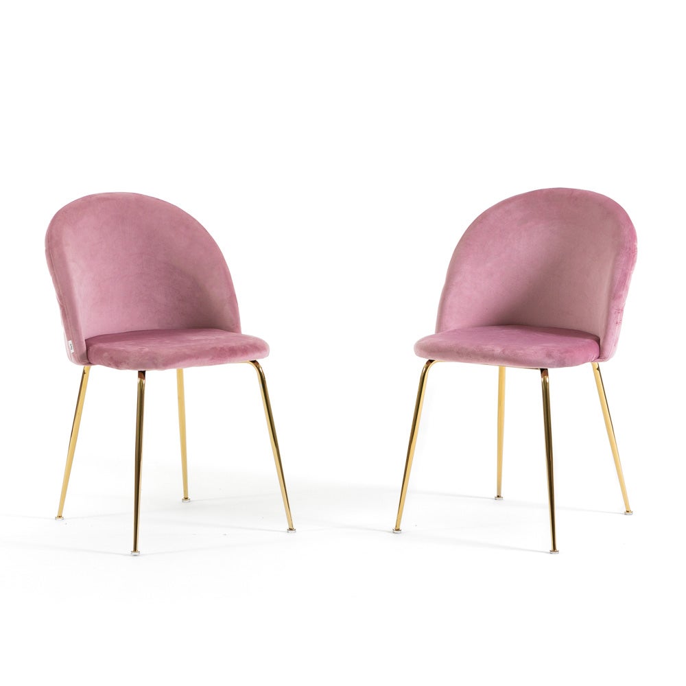 Conjunto de 2 sillas acolchadas sara en terciopelo rosa con patas de metal dorado