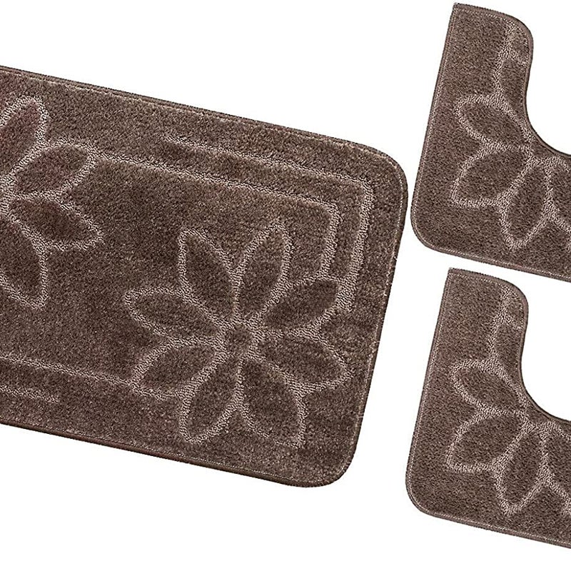 Zestaw 3 dywaników łazienkowych Antypoślizgowy Absorbent Stokrotki Jednolity Kolor Brązowy