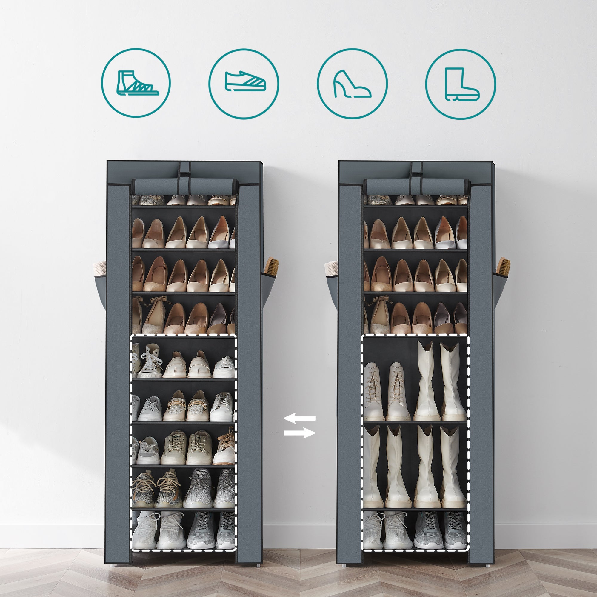 Porte-chaussures - 27 paires de chaussures - 58x160x28 cm - gris - 3