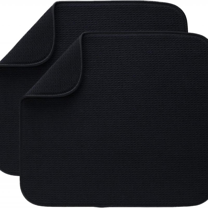 Zestaw 2 czarnych mat do suszenia z mikrofibry, chłonna, szybkoschnąca mata do ociekania naczyń do kuchni, 16 x 18 cali, można prać w pralce