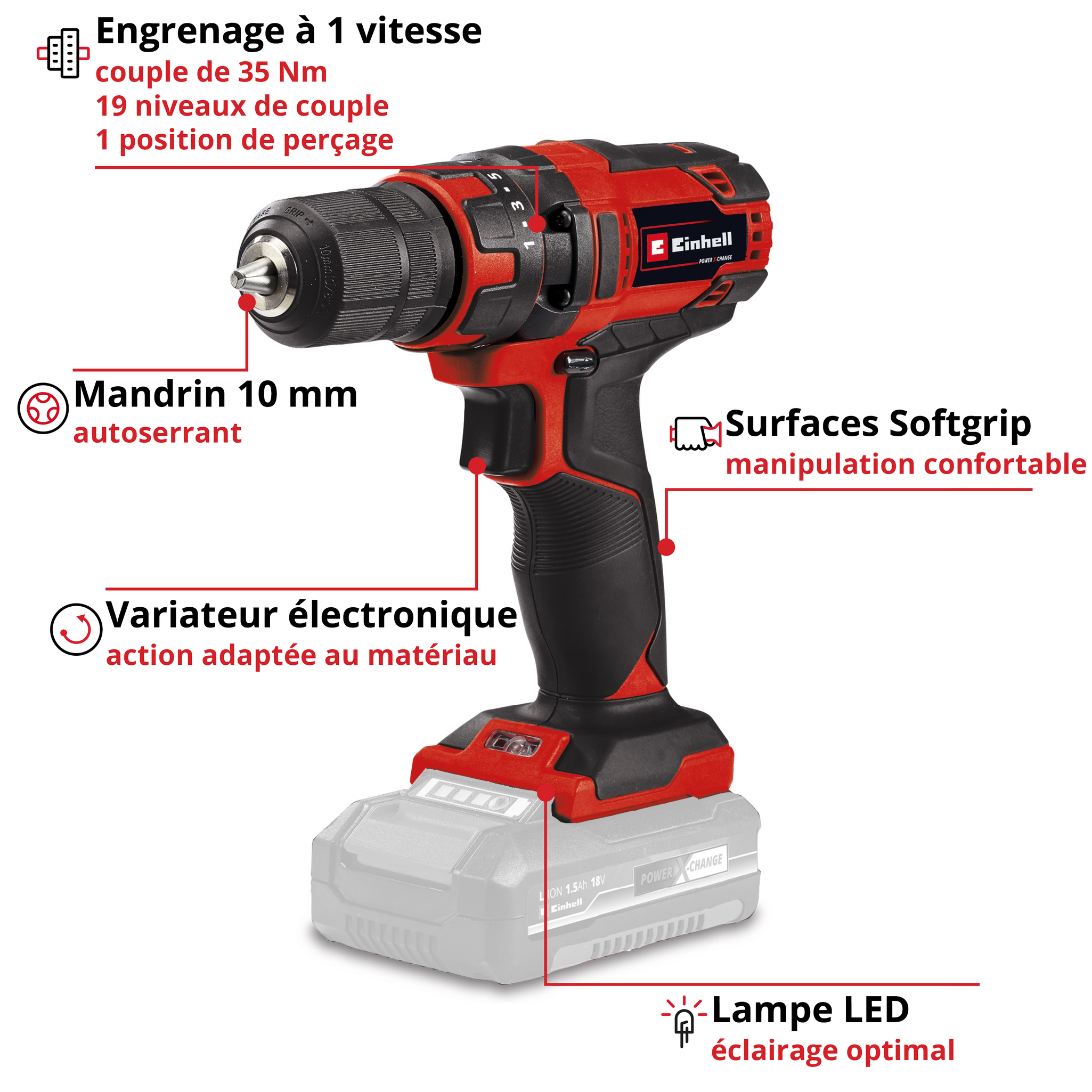 Einhell Perceuse Visseuse sans fil TC-CD&nbsp;18/35&nbsp;Li&nbsp;-&nbsp;Solo&nbsp;PXC (18V, Couple 35) Livré sans batterie ni chargeur - 2