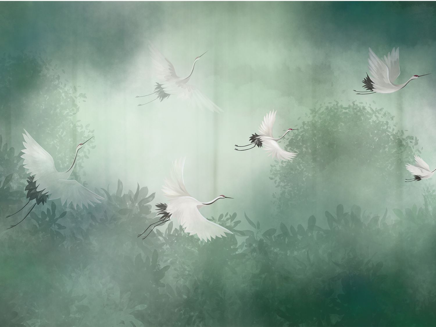 Fotomural pájaros grulla verde - 3,6 x 2,7 m - sanders & sanders