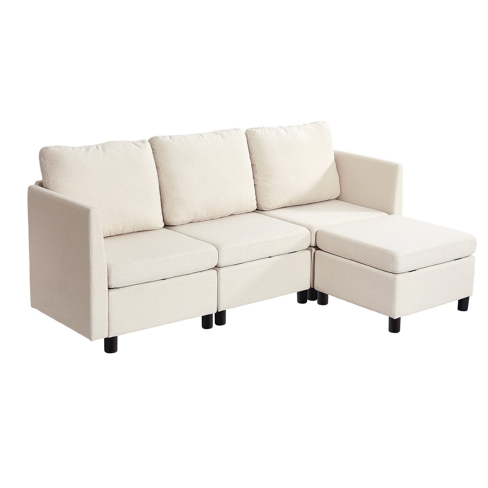 Modułowa sofa narożna VEVOR z pojemnikami na przechowywanie kremowa tkanina bawełniano lniana zestaw wypoczynkowy do salonu