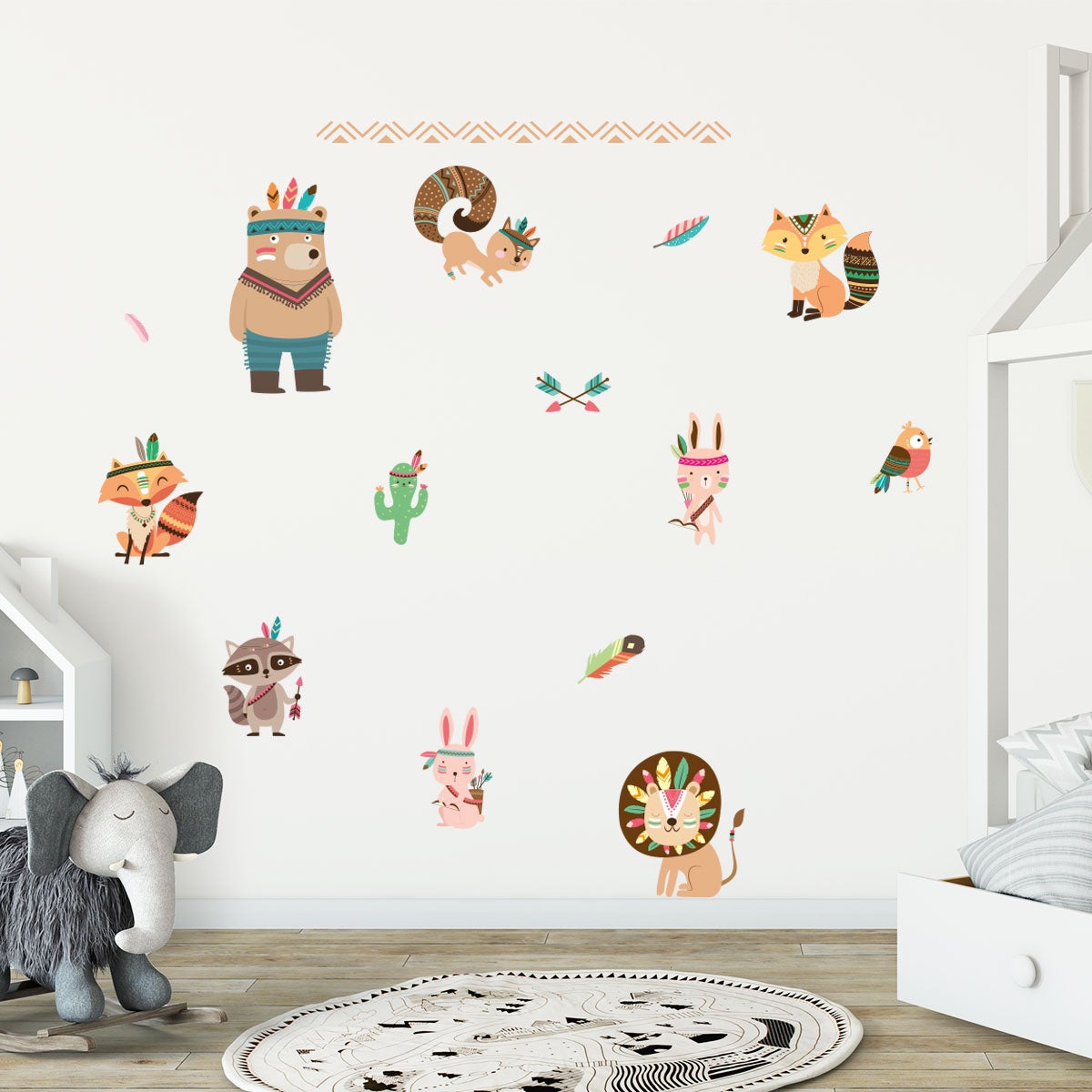 Vinilo 9 animales escandinavos - adhesivo de pared - revestimiento sticker mural decorativo - 115x110cm