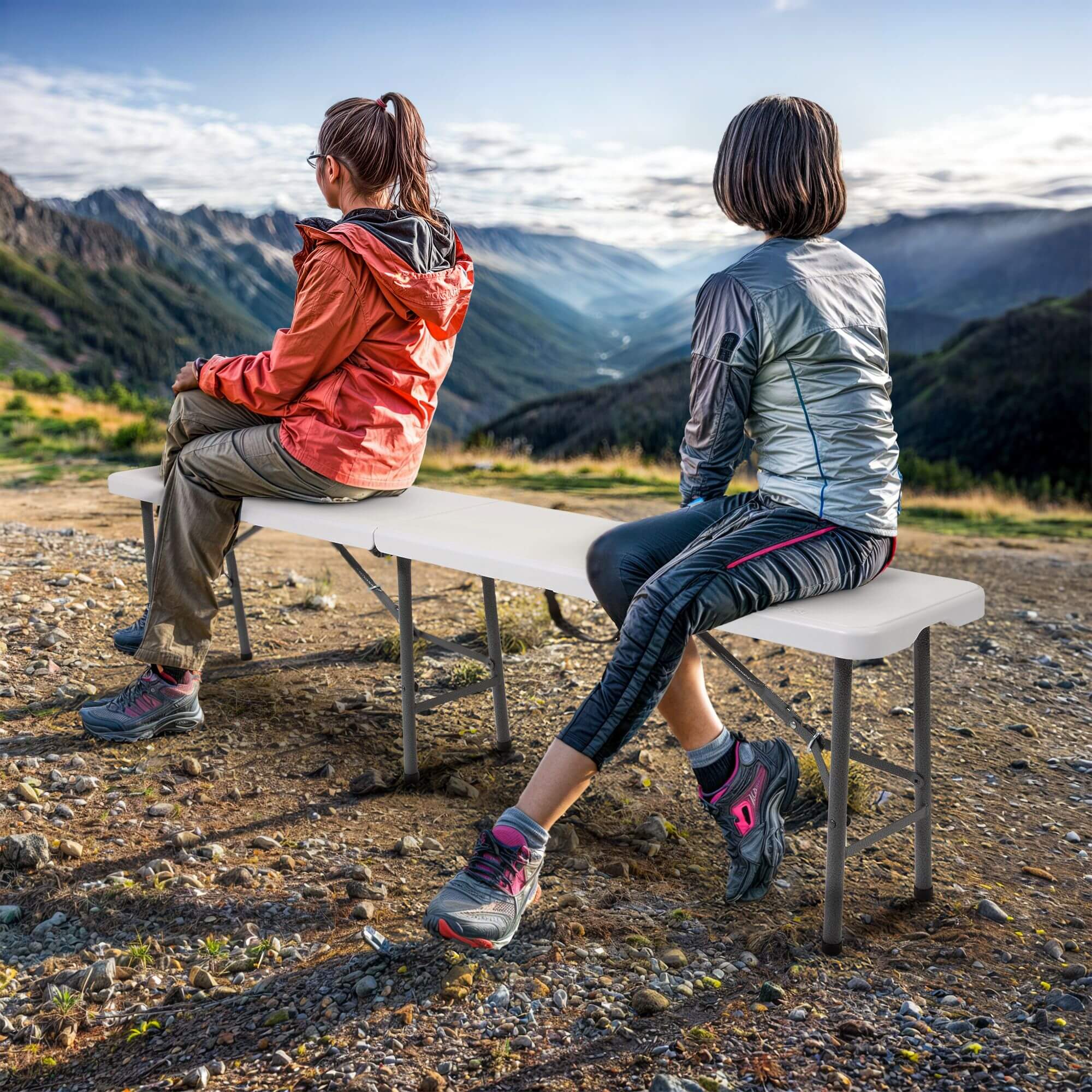 AREBOS Lot de 2 bancs pliants - Poignée de transport - 183 x 28 x 43 cm - Pour camping, jardin, fête, camping, tente à bière, banc de jardin, banc - 2