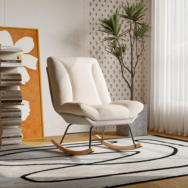 Fauteuil à Bascule, Rocking Chair, Fauteuil rembourré en Lin, avec Dossier Haut réglable, Chaise à Bascule, Chaise de Relaxation, d'allaitement