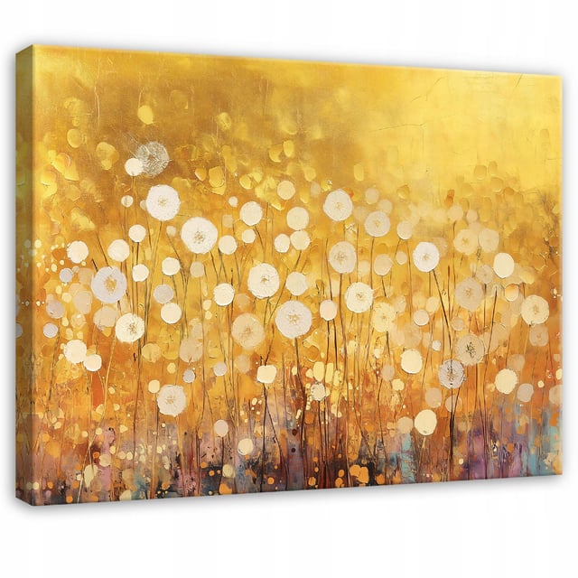 Tableau Deco abstrait fleurs or moderne 100x70 cm xxl Impression sur toile décoration murale intissée pour salon chambre cuisine