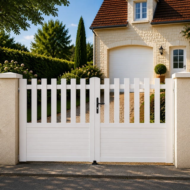 Portail battant manuel PVC blanc structure renforcée H 145 x L 350 ALENÇON DROIT