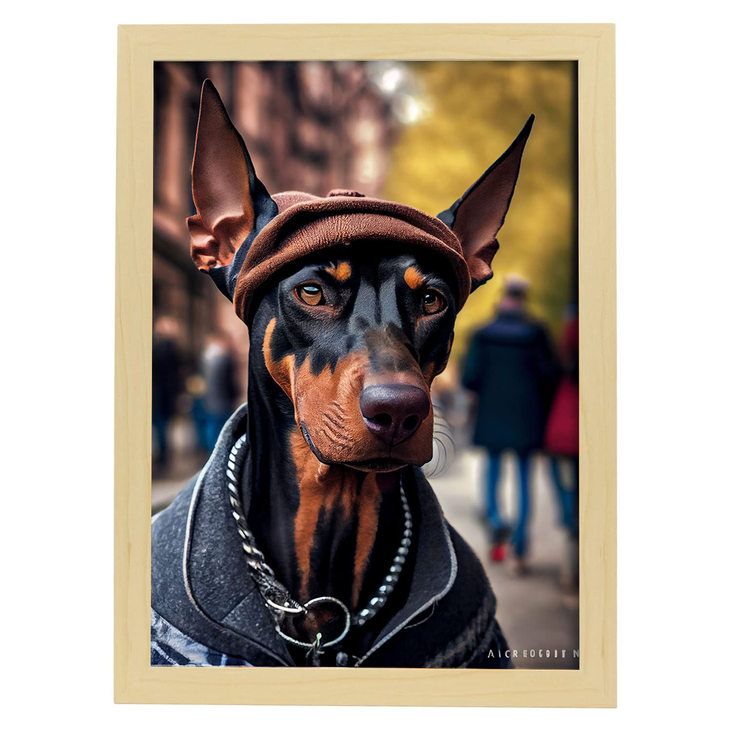 Nacnic lámina doberman amable en estilo fotografía a todo color divertidas ilustraciones de animales con ropa humana diseño y a3 marco madera
