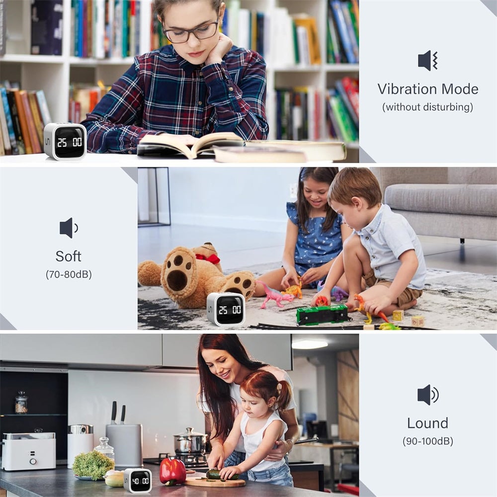 Timer intelligente, sensore di gravità/modalità manuale, gestione visiva del tempo, grandi cifre LED, 0 dB/basso consumo energetico, bianco - 6