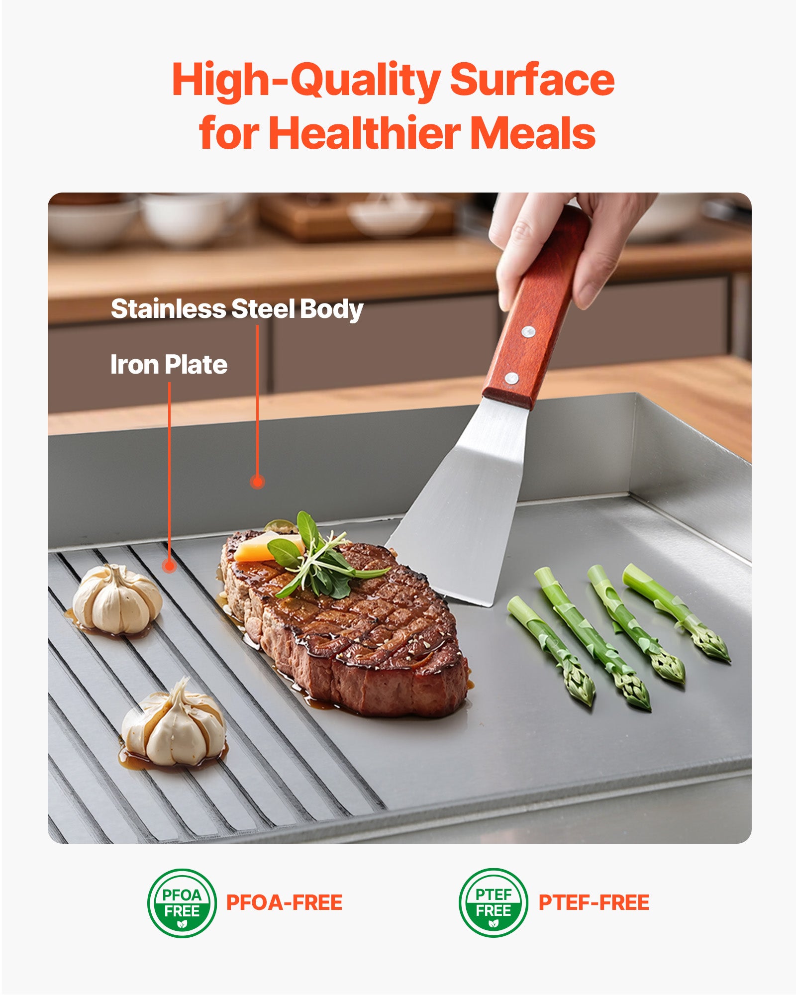 Plancha Électrique VEVOR Professionnelle 3200 W, Plaque 535 x 300 mm, Thermostat 50-300 °C, 2 Zones de Cuisson, Corps Inox, Plaque en Fer - 5