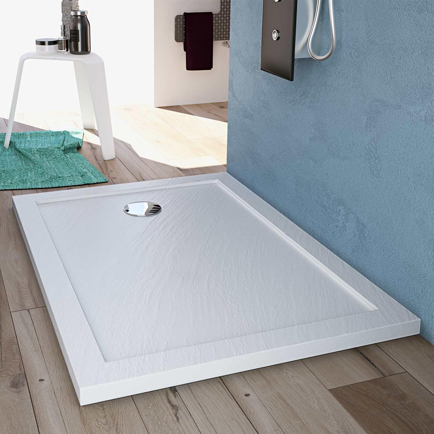Receveur de douche 80x170x4cm rectangle acrylique avec bordures blanc effet pierre mod. Flower - 4