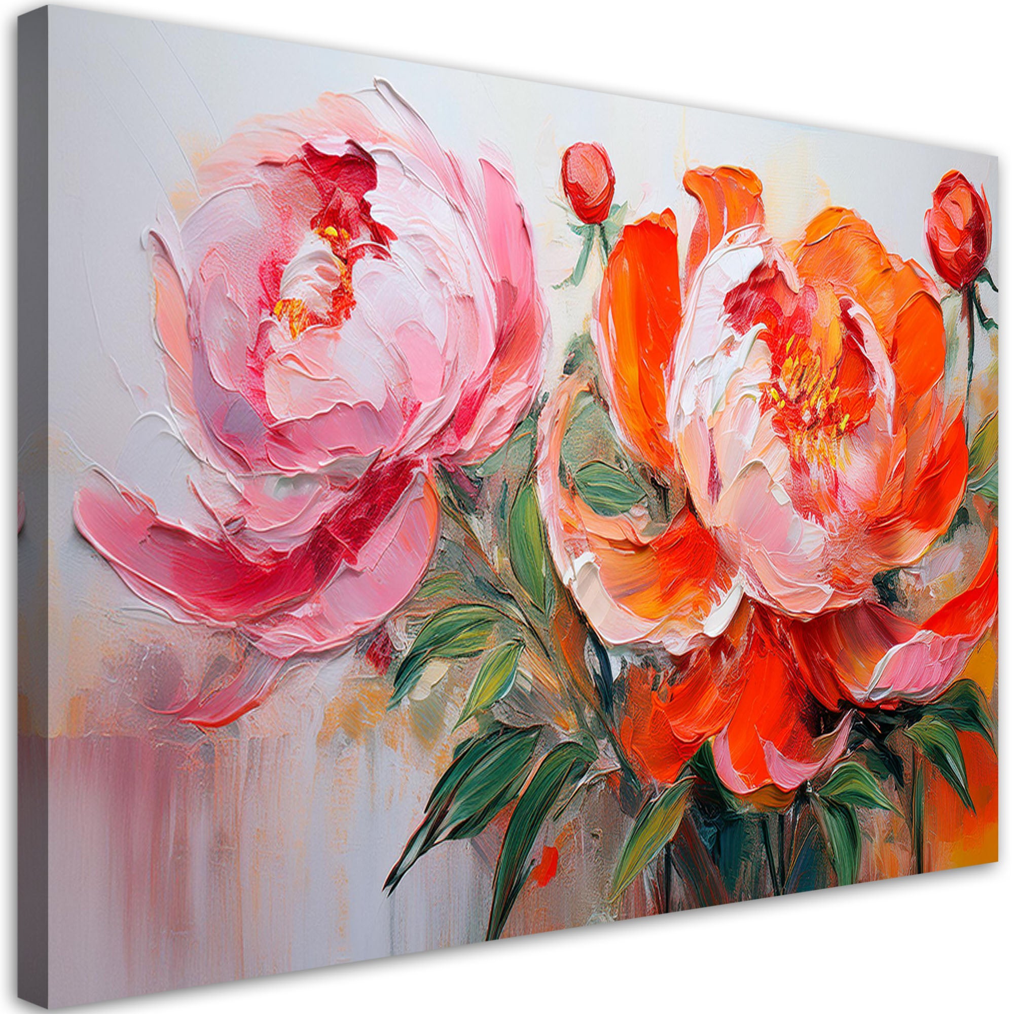 Obraz na płótnie, Piwonie Różowo Pomarańczowe Kwiaty 120x80