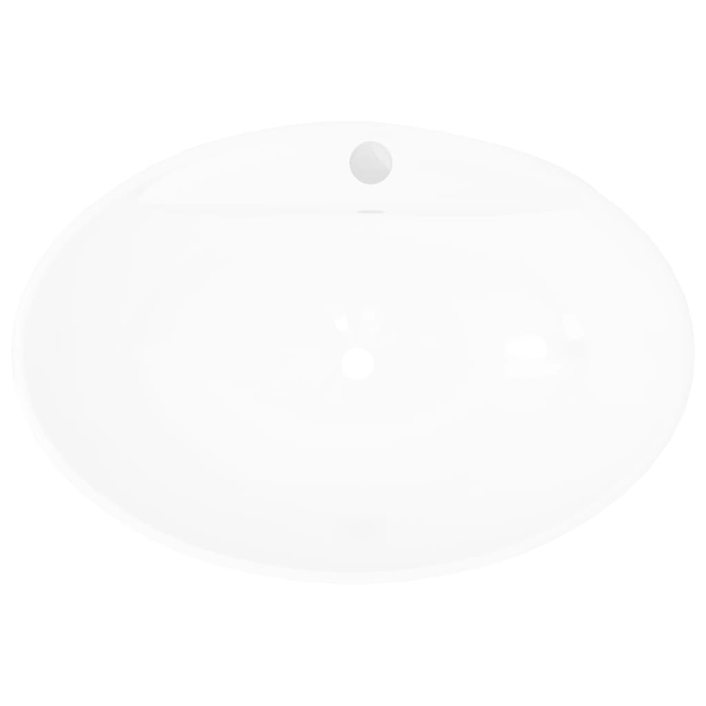 Lavabo ovale en céramique avec trou de robinet vidaXL - 4