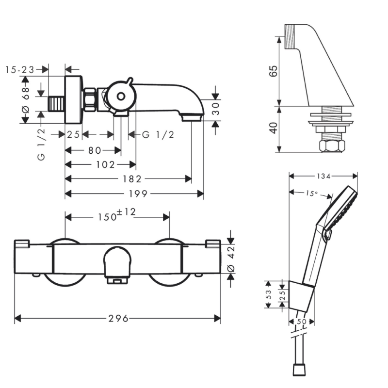 Pack mitigeur bain douche HANSGROHE Ecostat 1001 + douchette à main HANSGROHE Crometta avec colonnettes - 3
