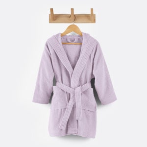Peignoir Enfant Lilas 100% Coton OEKO-TEX® - Taille 6-8 Ans - Capuche, Ceinture, Poche Et Motif Brodé - Très Doux Et Absorbant