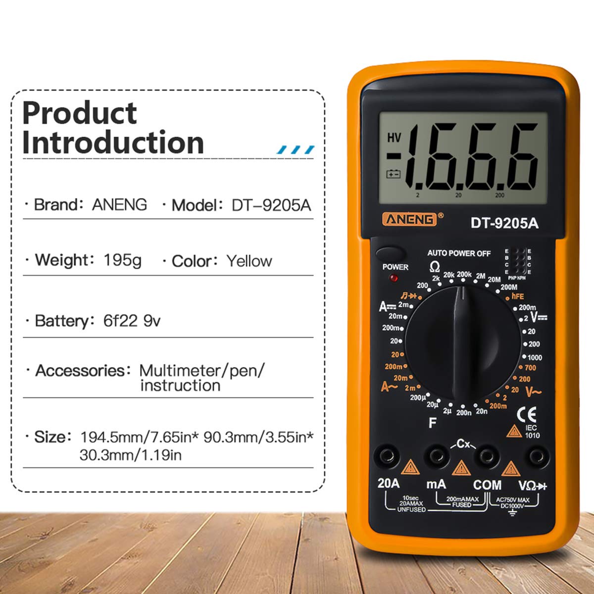 Multimètre Compact DT-9205A - Voltmètre AC/DC, Ampèremètre, Ohm, Testeur Hz - Idéal pour Électriciens - 7