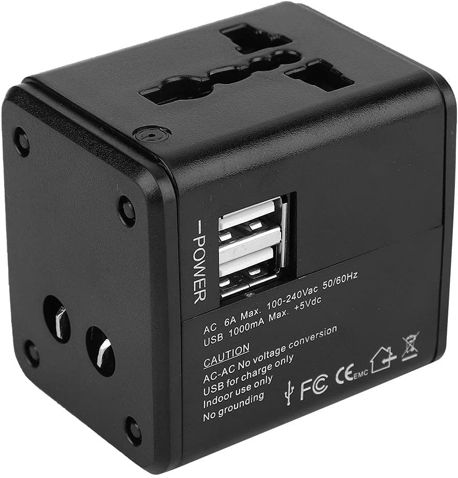 Uniwersalny adapter podróżny z podwójnym USB – kompatybilny na całym świecie, 110-250V, idealny do podróży międzynarodowych
