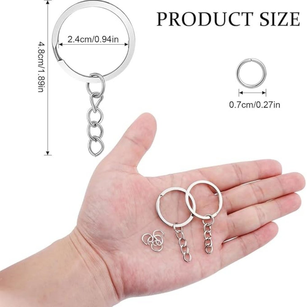 Lot de 100 porte-clés avec chaîne ouverte, 25 mm, pour la fabrication de clés et de bijoux, argentés - 2