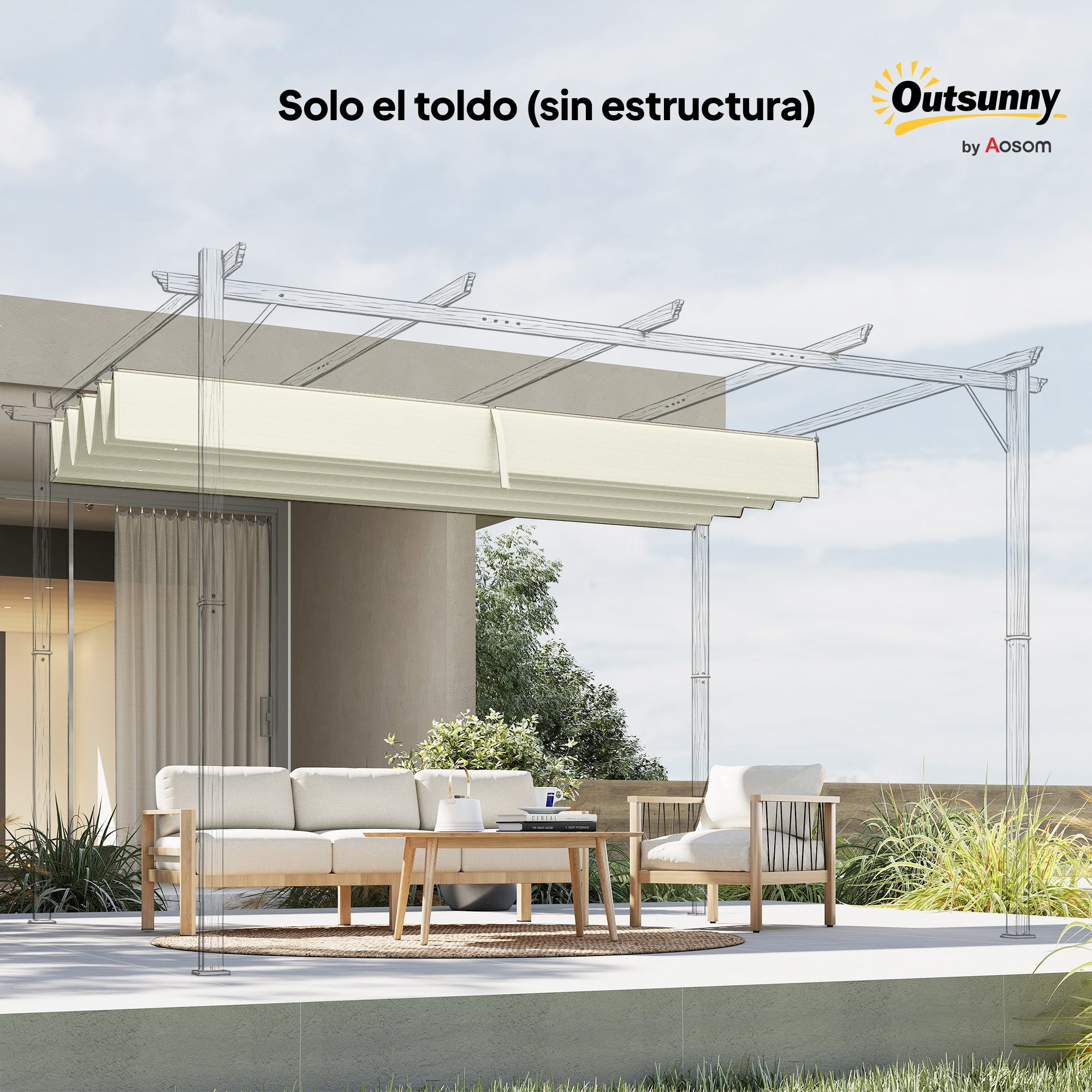 Techo de Pérgola Outsunny Poliéster Crema 286x245 cm - 5