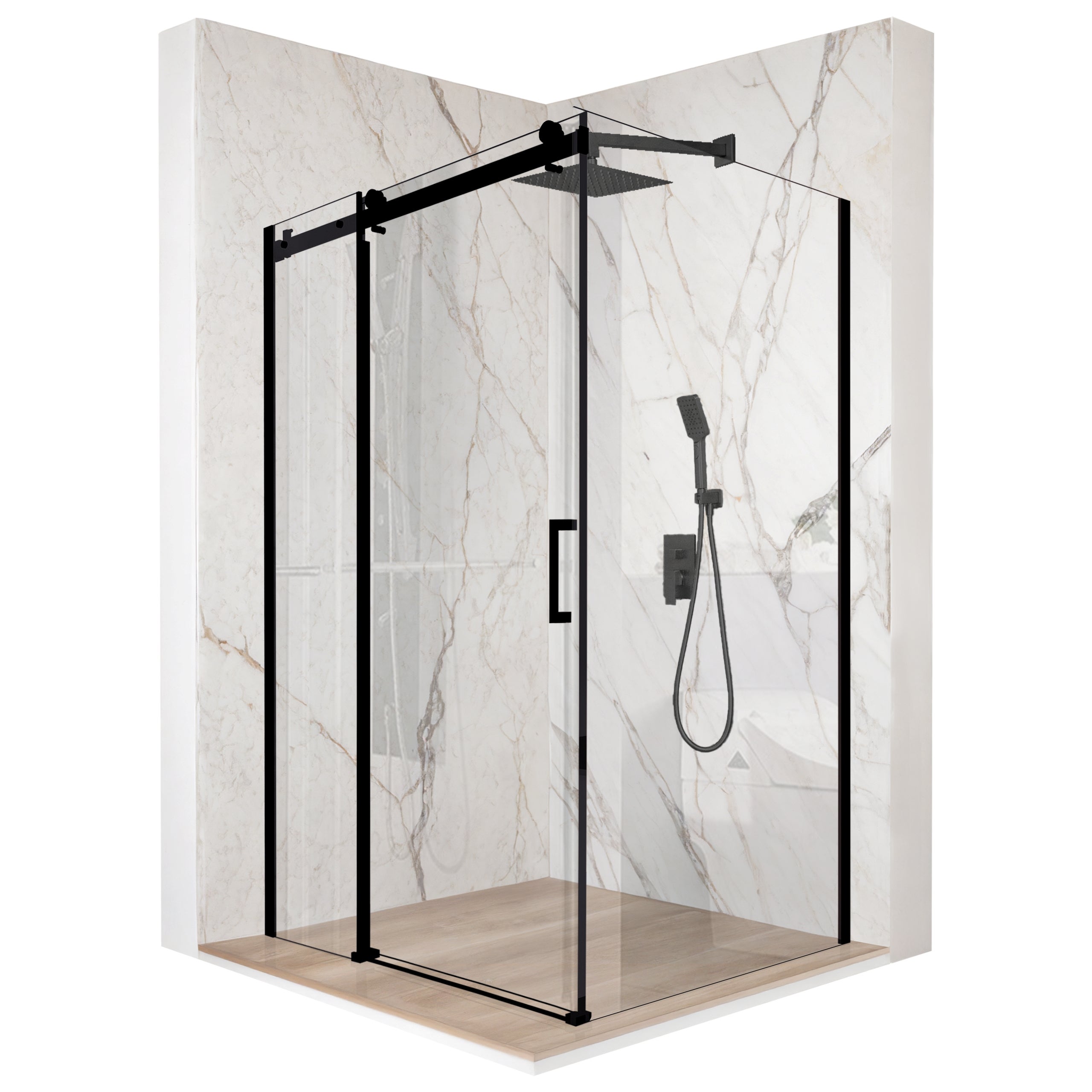 Kabina prysznicowa kwadratowa drzwi przesuwne czarna 90x90cm szkło 8mm + powłoka