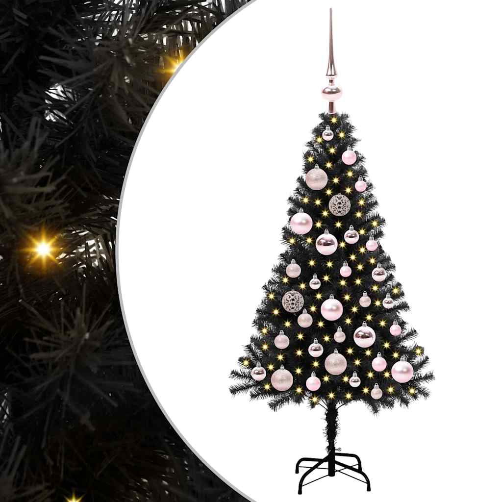 Choinka z 150 diodami LED z podstawą Czarny 120 cm PVC