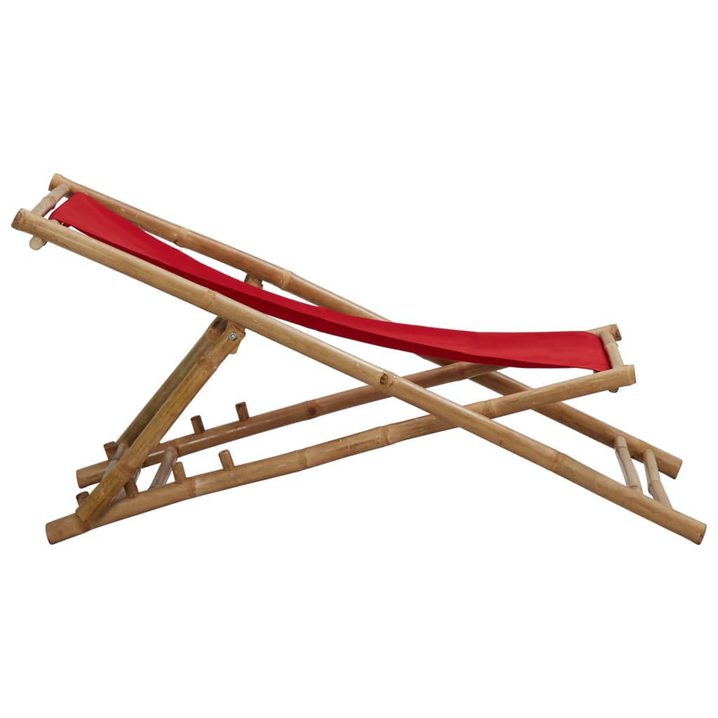 Chaise de terrasse Bambou et toile Rouge - 4