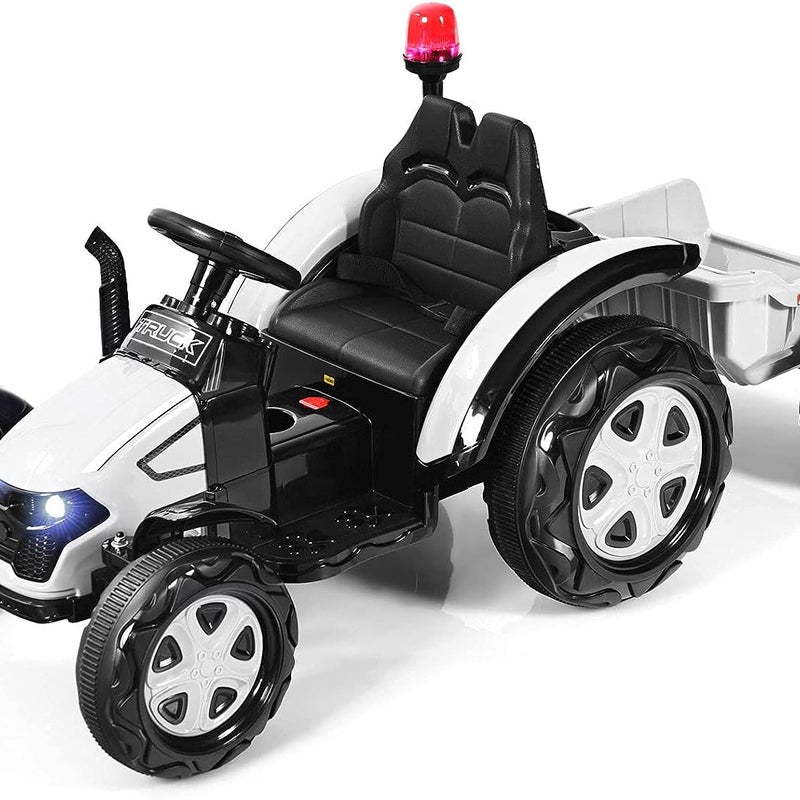 Ciągnik elektryczny z pilotem zdalnego sterowania 2,4 G, 12 V 7 Ah, prędkość: 3–8 km/h, biały