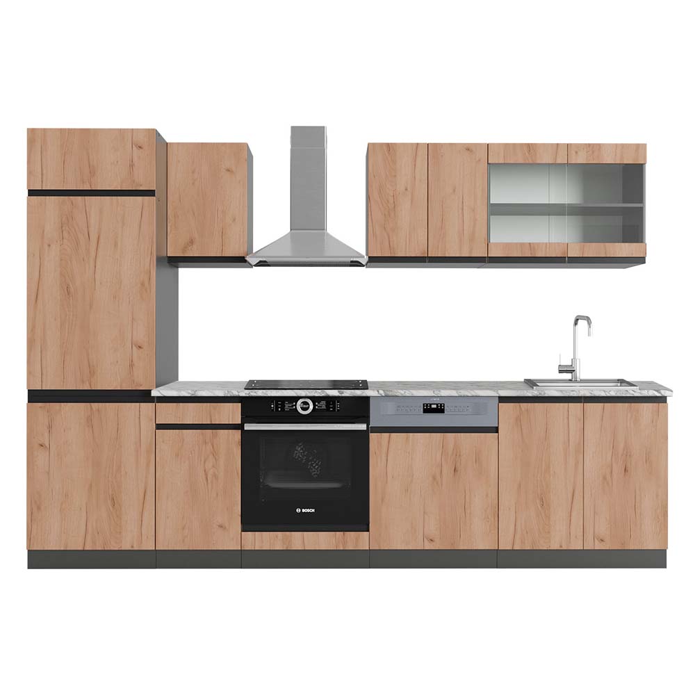 Vicco Aneks kuchenny R-Line, Złoty dąb power/antracyt, 300 cm J-Shape, BP Marmur