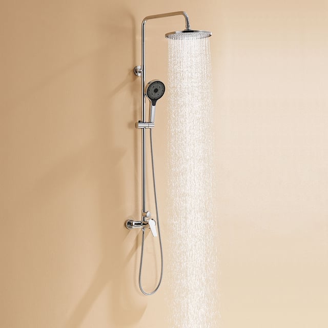 Colonna doccia meccanica cromata, setE di doccia rotonda, testa doccia10 pollici, doccia con 3 getti d'acqua, altezza regolabile103-139 cm Bagno