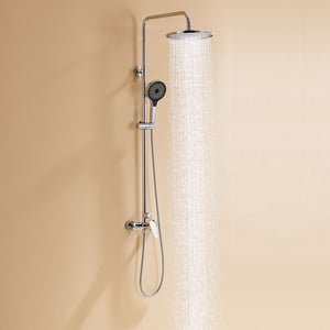 Colonne de Douche Mécanique Chromé,Ensemble de Douche Ronde, Tête Douche10 Pouces,Douchette avec 3 Jets D'eau,Hauteur Réglable103-139 cm Salle Bain