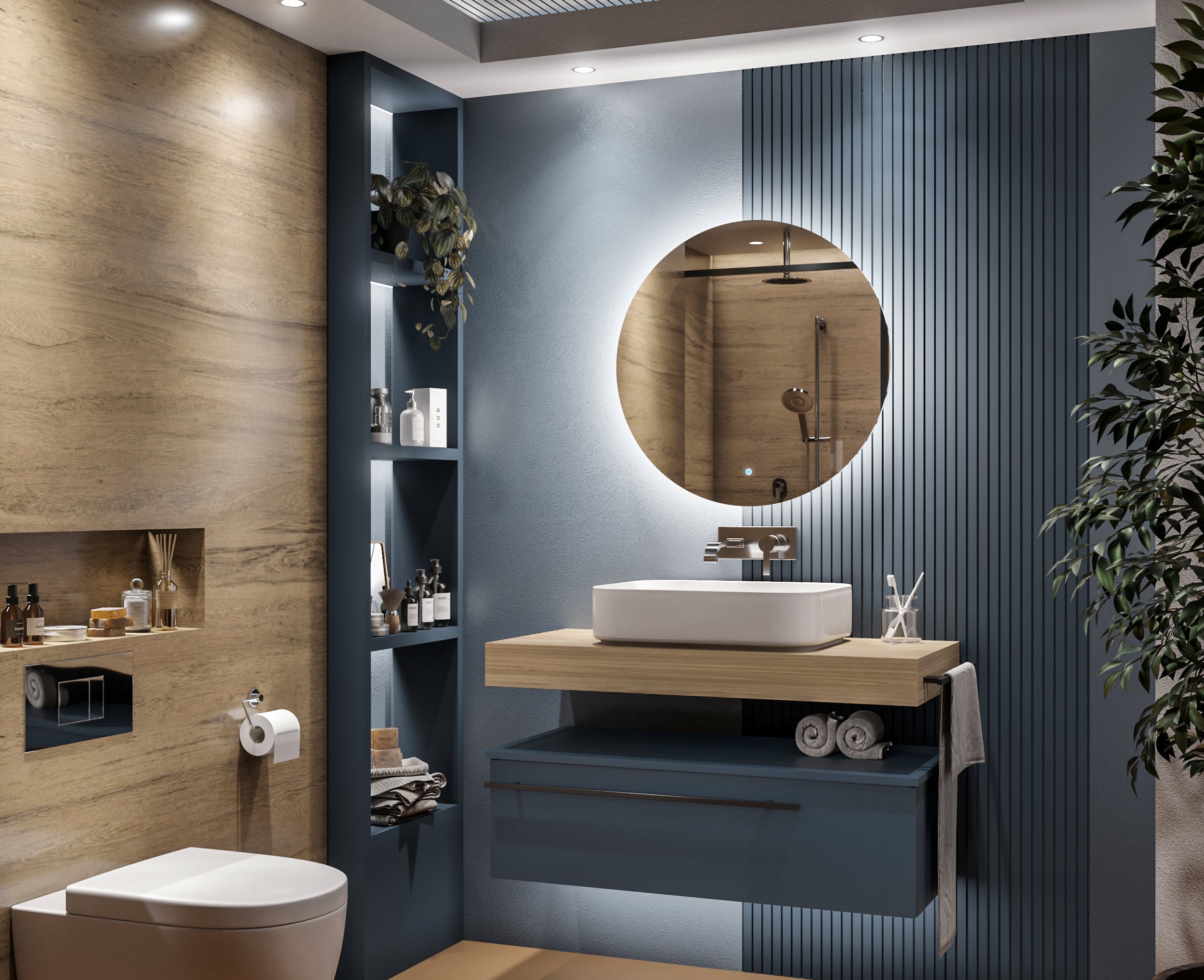 Mobile sospeso Olmo Terra con lavabo e colonna MOOD-756P