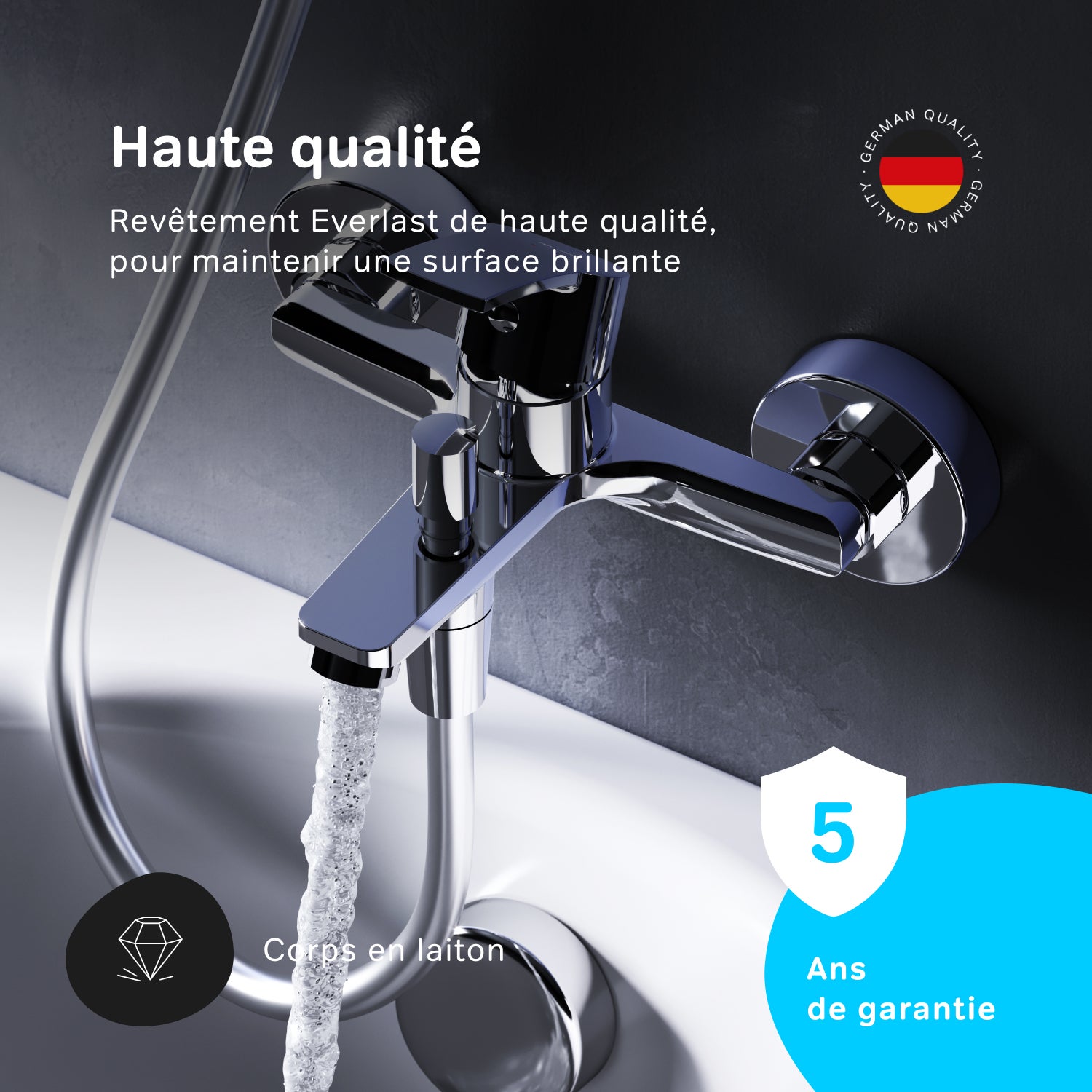 Mitigeur de baignoire mécanique Robinet salle de bain, mitigeur de bain, Chromé,Hit F8Y10000 AM.PM - 3