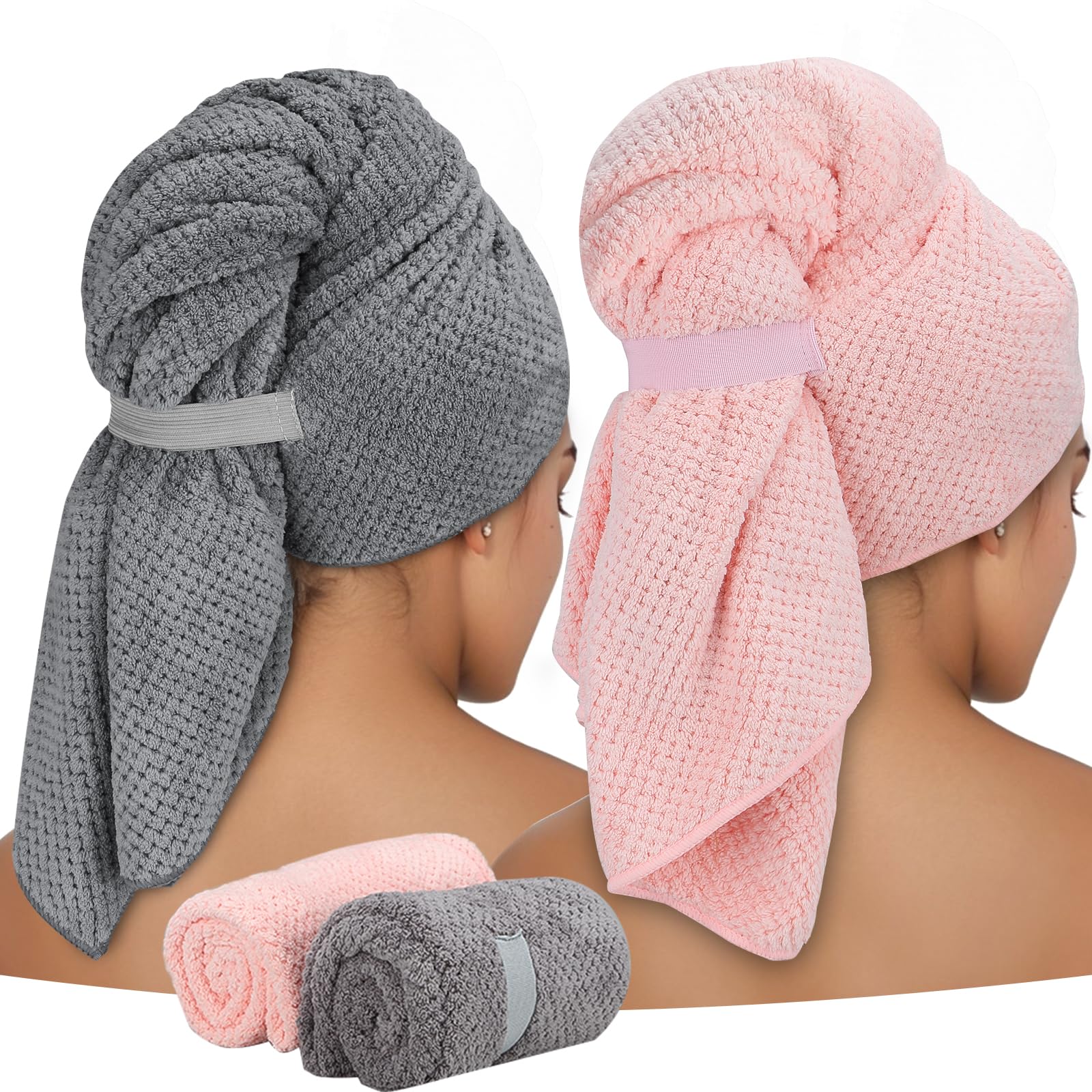 2 sztuki Ręczników z Mikrofibry do Włosów Długich, Ręczniki do Suszenia Włosów 100x 60 cm Turban do Szybkiego Suszenia Włosów Super Chłonne