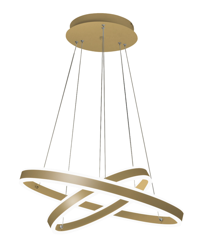 Lampa wisząca LED Palau 108 W 3000 K, ściemnialna, Ø60 i Ø40 cm, matowe złoto, dwa pierścienie z metalu i metakrylanu
