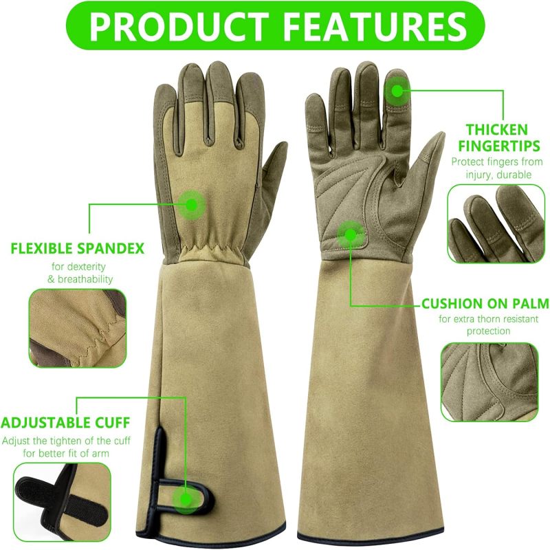 Gants de jardinage professionnels anti-épines pour la taille des rosiers, avec protection de l'avant-bras pour les feuilles vertes-M - 5