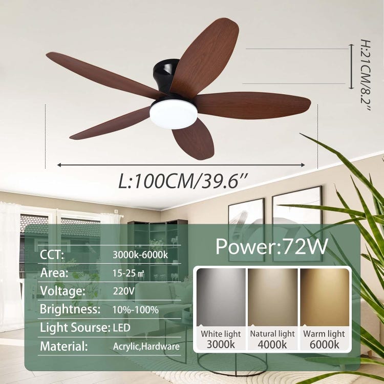 Ventilateur Plafond Avec Lumiere Silencieux, Ventilateur de plafond encastré de 89 cm avec éclairage et télécommande, 6 vitesses de vent, Noyer - 4