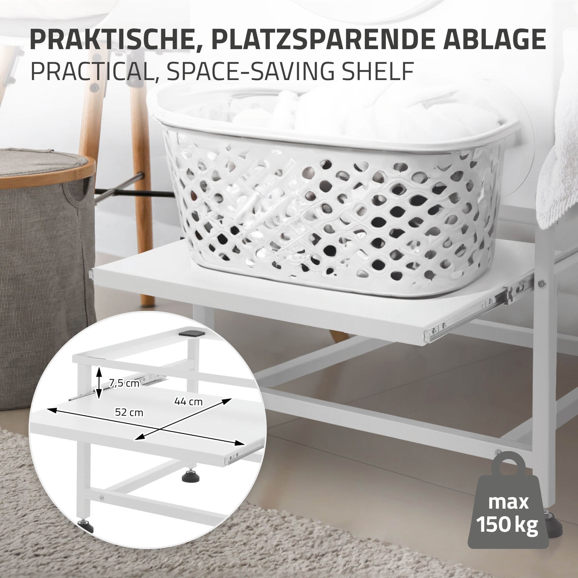 Soporte universal para lavadora o secadora alto blanco con estante extensible - 3
