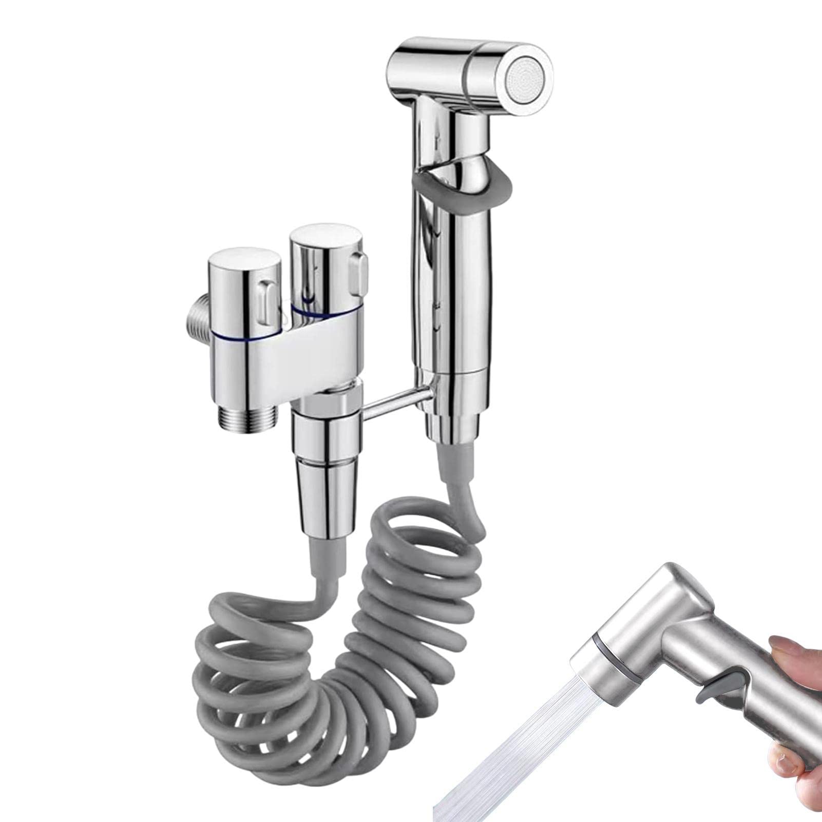 Zestaw bidetowo-natryskowy - prysznic ręczny - narożny kran wysokociśnieniowy - łatwy montaż - posrebrzany