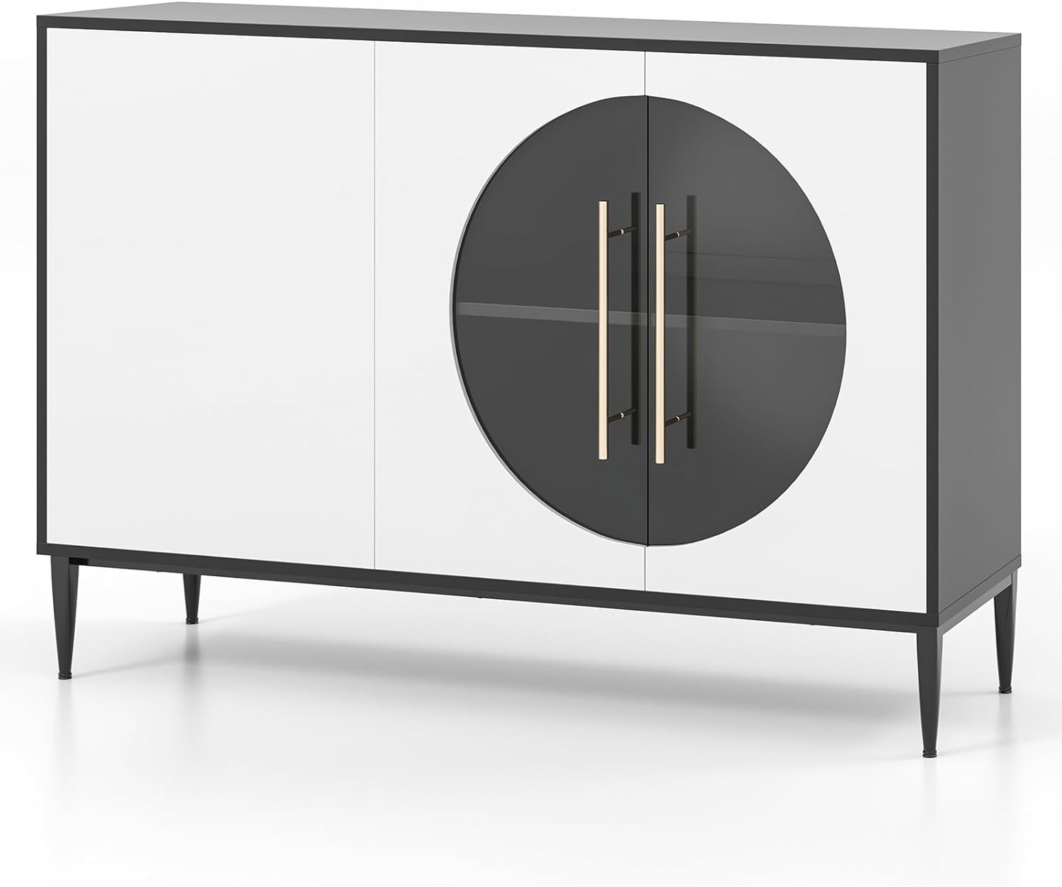 Szafka Kuchenna 120 x 35 x 80 cm – Obciążenie 105 kg – Szklane Drzwi – Metalowe Nóżki – Regulowane Regały, Czarno-Biała