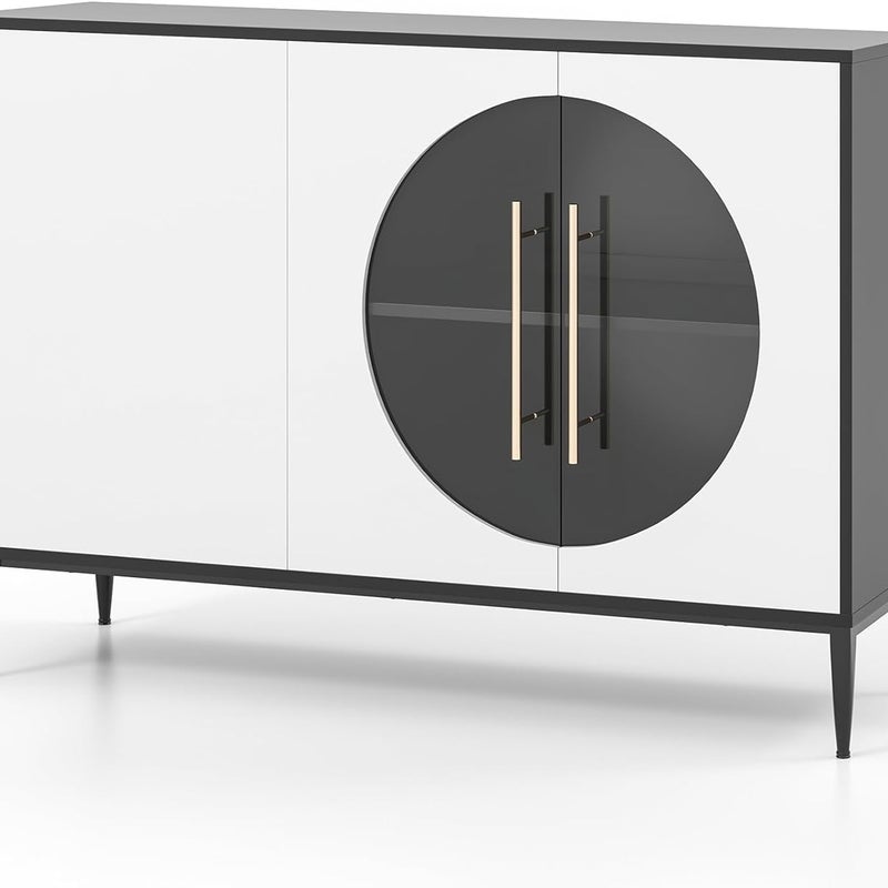 Szafka Kuchenna 120 x 35 x 80 cm – Obciążenie 105 kg – Szklane Drzwi – Metalowe Nóżki – Regulowane Regały, Czarno-Biała