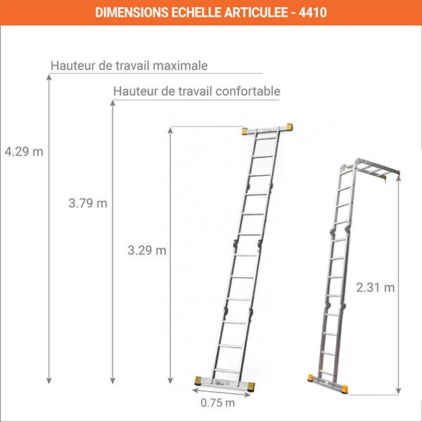 Echelle articulée avec plateau : longueur d'échelle 3.29m - 4410/P - 2