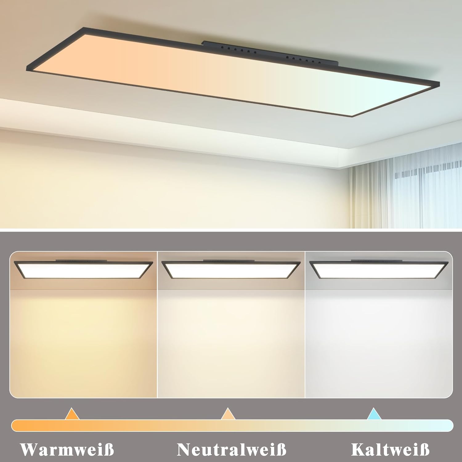 Nettlife Panneau lumineux LED pour plafond, plafonnier plat, panneau rectangulaire , intensité variable, noir, 24 W, 100 x 25 cm, avec télécommande - 9