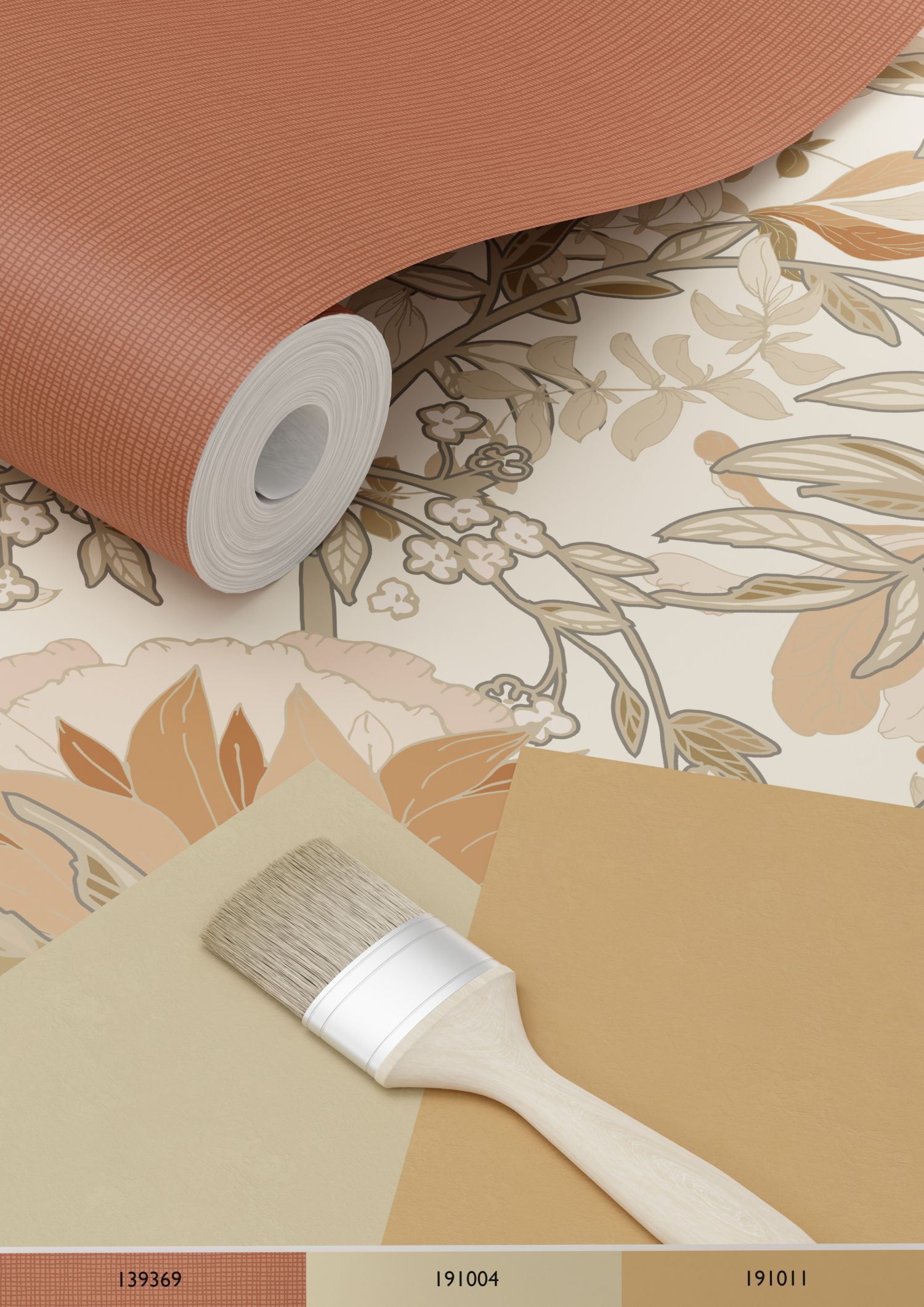 Papier peint fleurs vintage de style art nouveau beige clair et vieux rose - 53 cm x 10.05 m - ESTAhome - 6