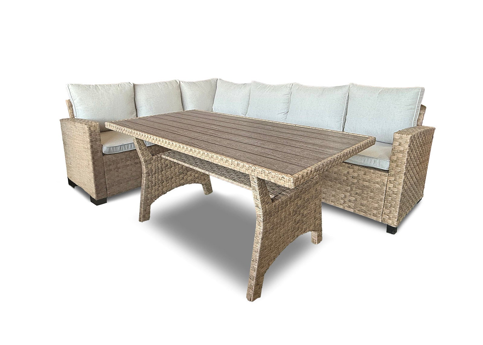 Saldos Y Stocks  Sofa Rinconera + Mesa De Ratan Pe Marron. Muebles De Jardin Y Terraza 237Cm Marrón , Leroy Merlin