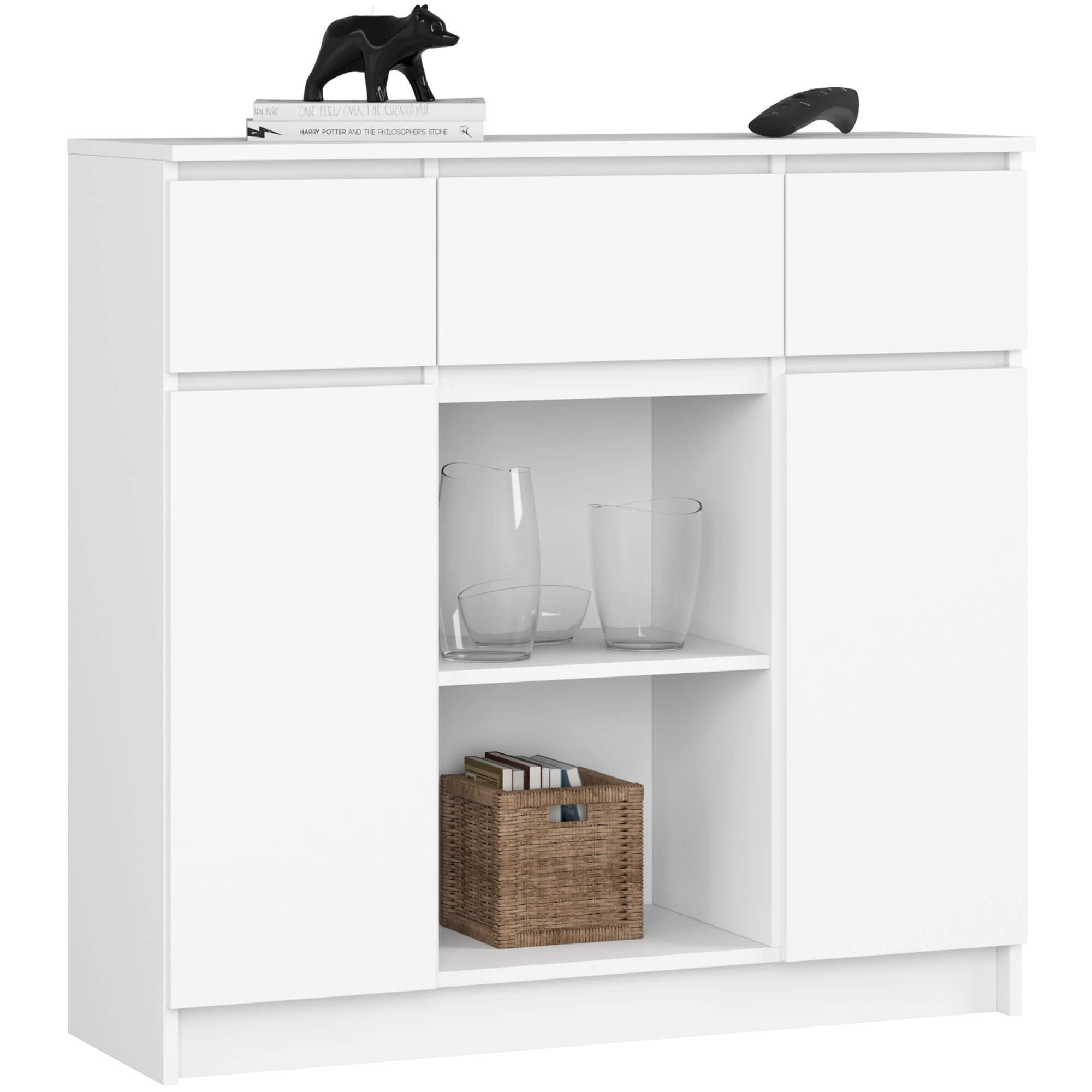 Komoda AKORD K100 kolor Biały mat 101 cm 2 drzwi 3 szuflady 4 półki 101x35x98 cm