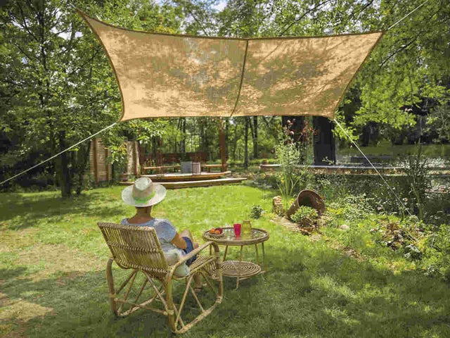 Voile D'ombrage Toile 290 X 320 Cm Anti UV Contre Le Vent Tissu Oxford Avec Oeillets Et Cordons Pour Jardin, Serre, Patio, Terrasse Et Camping, Beige