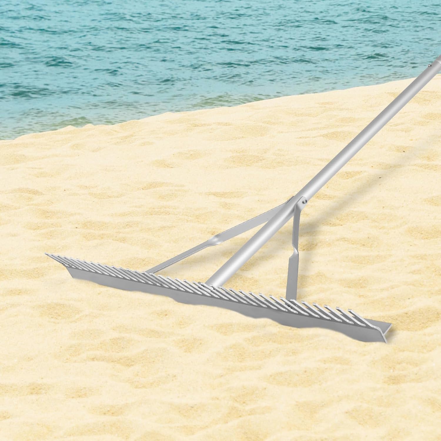 Grabie Ogrodowe z Aluminium z Dwustronną Głowicą o Długości 91 cm, 36 Zębami i Antypoślizgowym Trzonkiem o Długości 174 cm do Spulchniania Gleby - 2