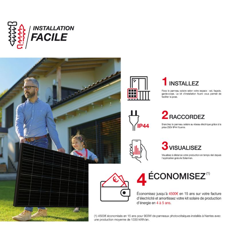 1x Panneau solaire Kit Advanced 500W, IP67, Onduleur WIFI, Câble 3m Xanlite - 4